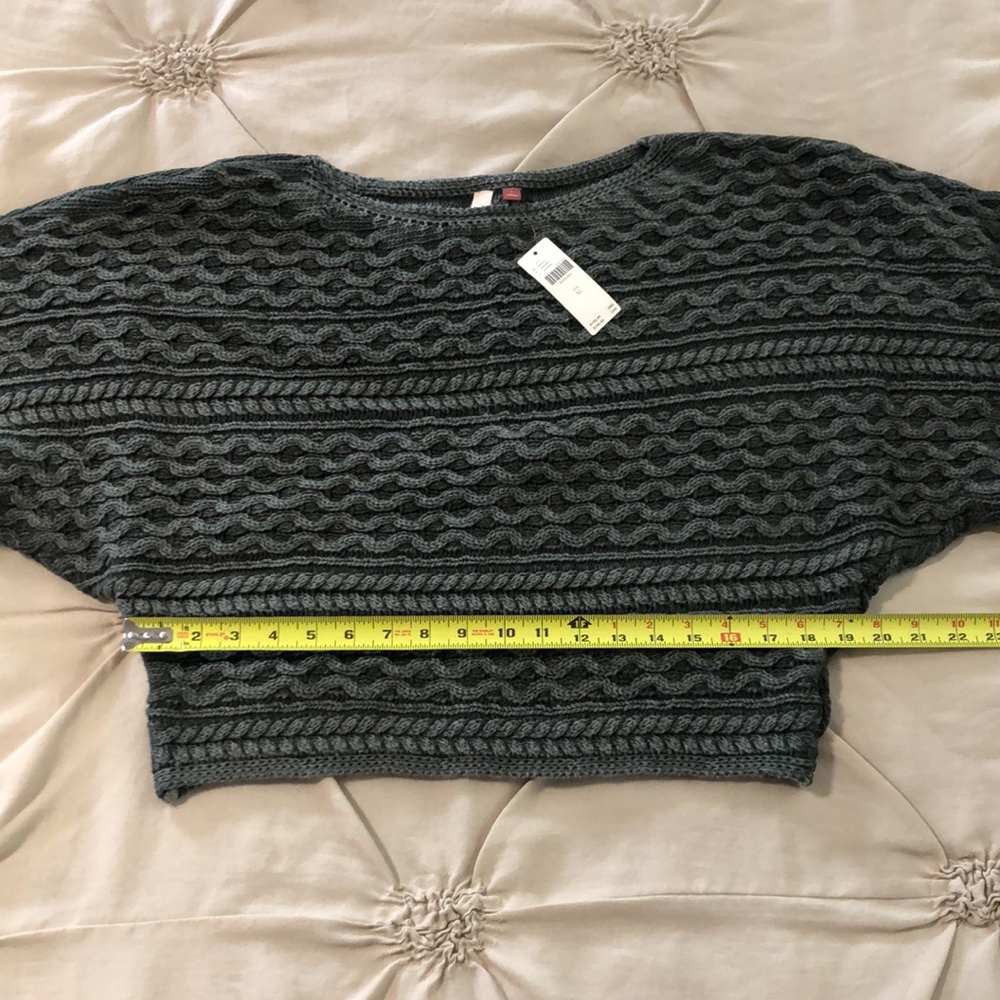 Pilcro Anthropologie green crop 100% cotton XL sweater NWT - Picture 9 of 10
